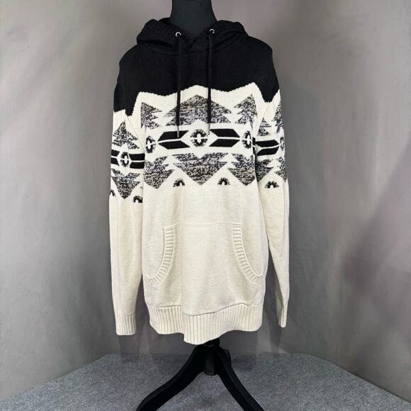 True North Denim Other - True North Sweater Men’s M Hoodie Fair Isle Knit Ribbed Nordic Cozy Black White